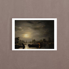 A River Landscape In Silver Moonlight , 1846, Petrus Van Schendel, Poster